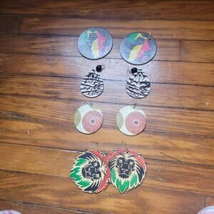 Afrocentric & Tribal Wooden Earring Set – 4 Pairs – Handmade Boho Statement Jewe
